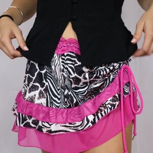 Pink and Animal Print Skirt with Ruffle Detail plus black top